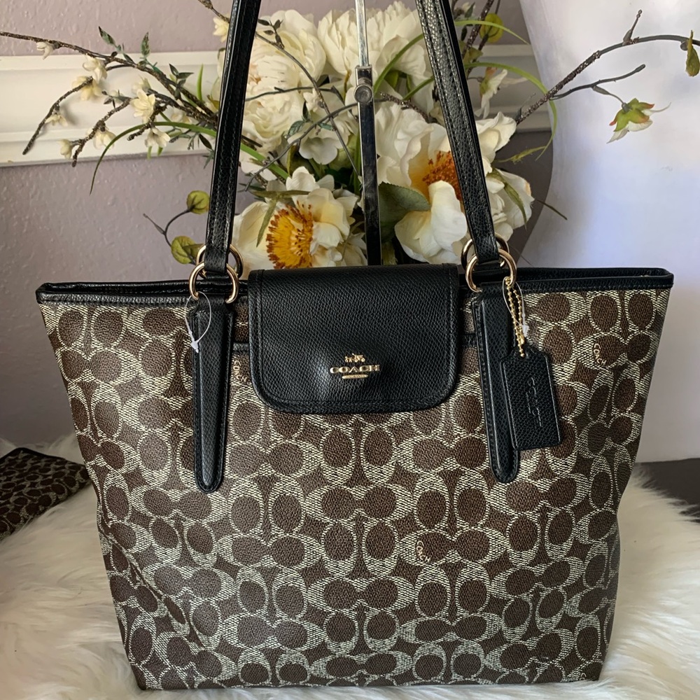 Coach Brown and Black Monogram Tote